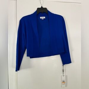 Calvin Klein 3/4 sleeve short sweater, new with tags, small, in blue.